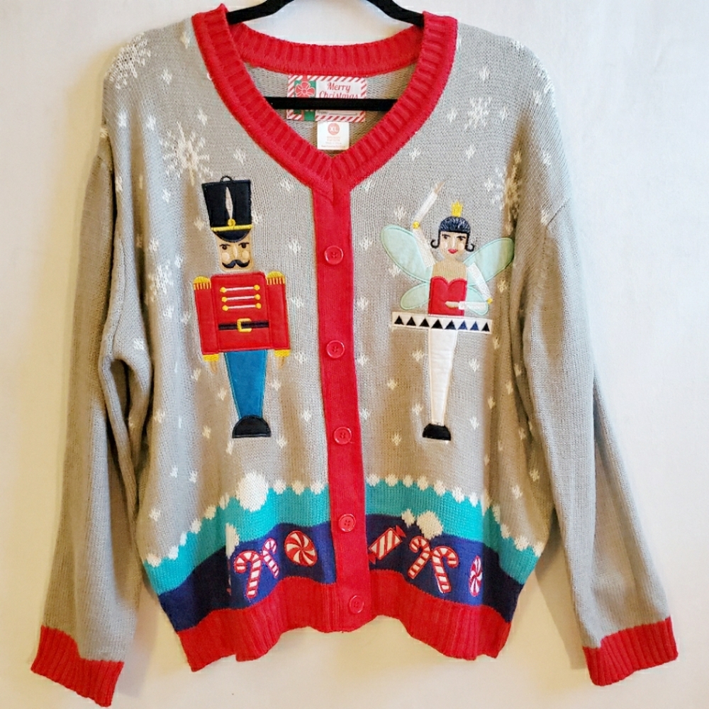 V neck Ugly Christmas sweater size XL